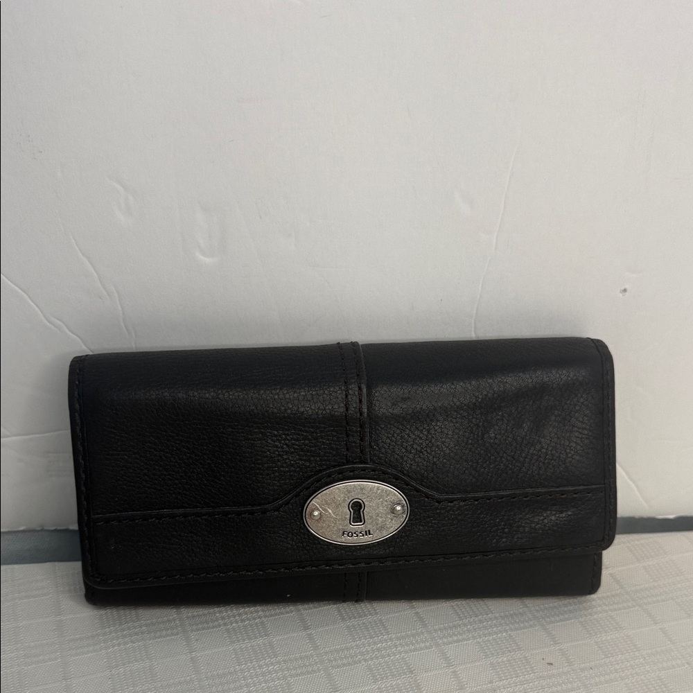 Fossil Black Pebble Leather Triple Compartments Bifold Clutch Wallet